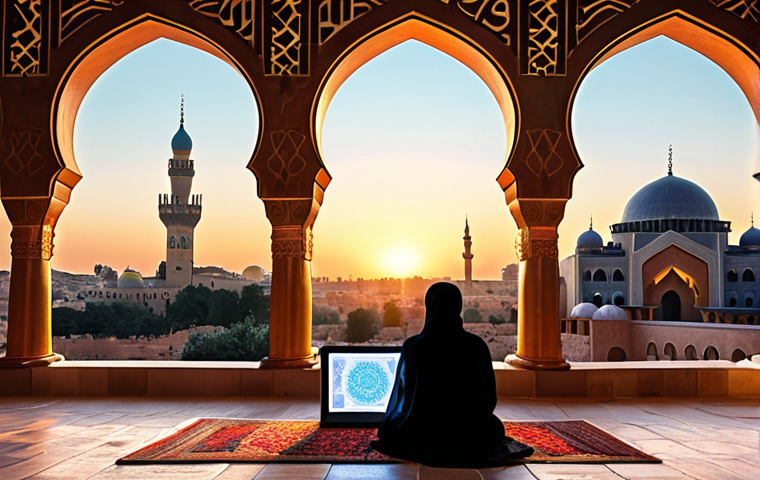 **Prompt:** "A person, clearly identifiable as from Germany, is deeply immersed in learning Arabic using a glowing digital tablet or laptop. Surrounding them, luminous, swirling digital energy seamlessly transforms into vibrant Arabic calligraphy, intricate geometric patterns, and the majestic contours of ancient Arabic architecture, like a mosque archway or a historical city skyline at dawn. This visual metaphor highlights language as a digital gateway to profound cultural immersion and discovery, blending futuristic elements with rich historical aesthetics. High detail, warm and inviting light, digital painting, culturally respectful, symbolizing growth and exploration."