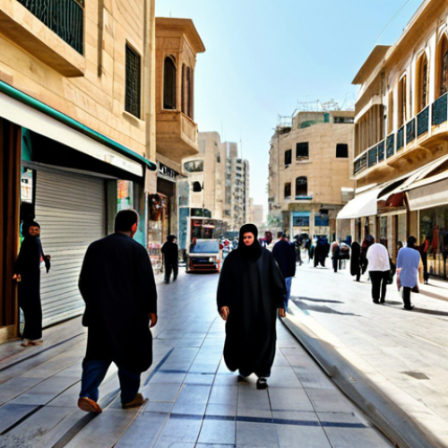 Home 19 A bustling street scene in Beirut, Lebanon.**
"A vibrant street scene in Beirut, Lebanon, featuring people conversing in Arabic, with a blend of modern and traditional architecture in the background, fully clothed, appropriate attire, safe for work, perfect anatomy, natural proportions, high-quality photo, street photography style, professional, modest, family-friendly. The scene includes signage in both Arabic and French, showcasing the city's linguistic diversity. People are engaged in everyday activities like shopping and talking, capturing the energy of the city."
**