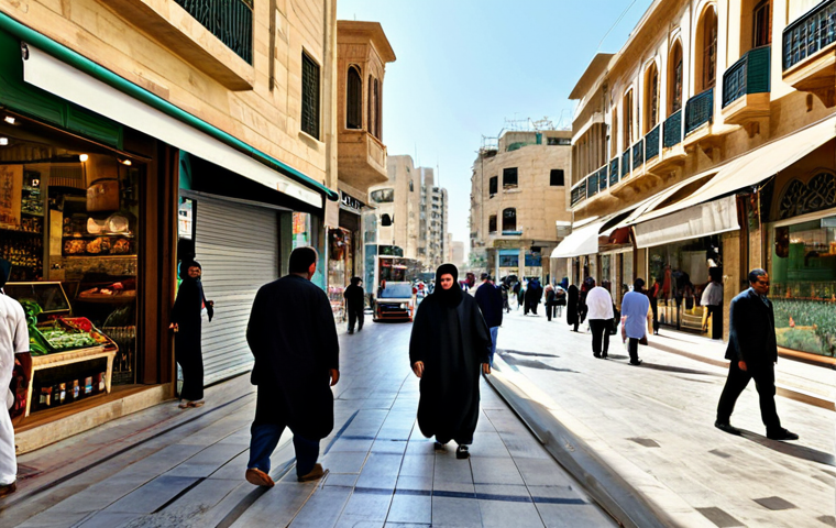 A bustling street scene in Beirut, Lebanon.**
"A vibrant street scene in Beirut, Lebanon, featuring people conversing in Arabic, with a blend of modern and traditional architecture in the background, fully clothed, appropriate attire, safe for work, perfect anatomy, natural proportions, high-quality photo, street photography style, professional, modest, family-friendly. The scene includes signage in both Arabic and French, showcasing the city's linguistic diversity. People are engaged in everyday activities like shopping and talking, capturing the energy of the city."
**