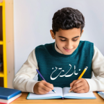아랍어 학습 유튜브 채널 - **Prompt 1: Discovering Arabic Script Online**
    "A young, diverse student, appearing to be in the...