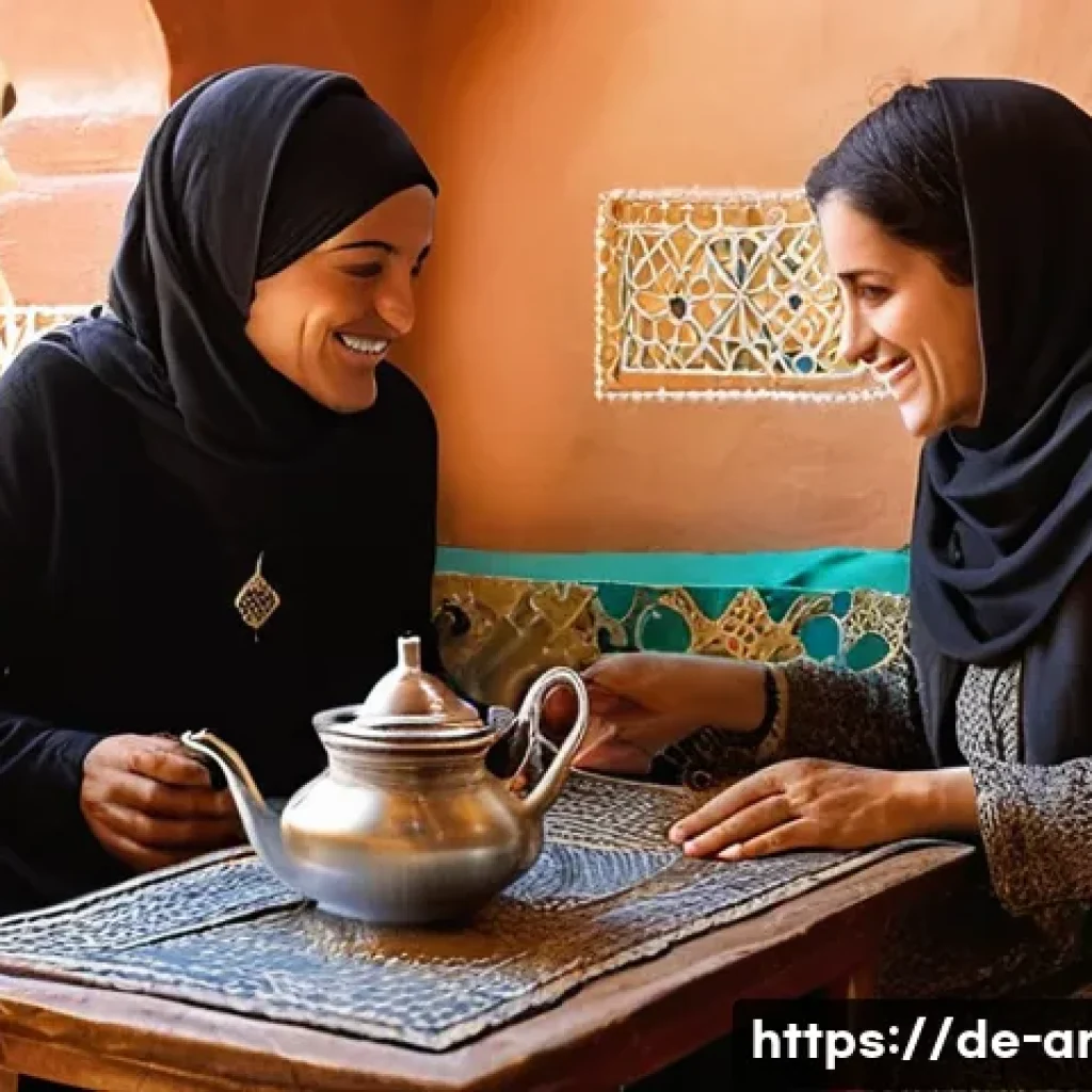 아랍어로 길 묻기 - **Prompt 1: A Warm Welcome Over Tea**
    "A cozy, brightly lit scene inside a traditional Moroccan ...