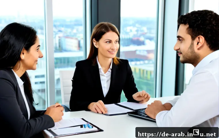 아랍어를 배우면 좋은 직업 - Photorealistic corporate interpreter at a bright modern office in Frankfurt, a confident German prof...